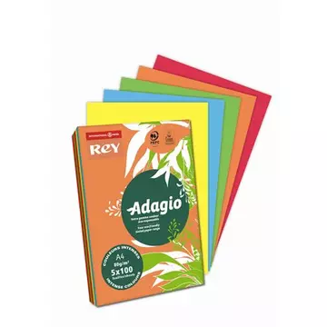 Rey Adagio színes másolópapír válogatás, A4, 80 g, intenzív mix, 5x100 lap
