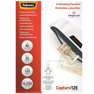 Fellowes meleglamináló fólia, 125 mikron, A5, fényes, 25 db