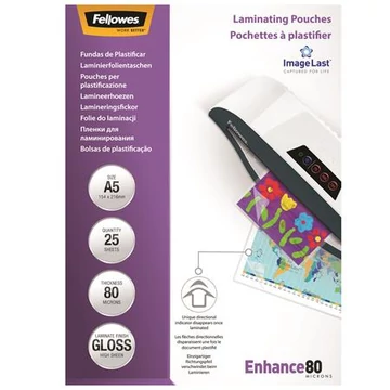Fellowes meleglamináló fólia, 80 mikron, A5, fényes, 25 db