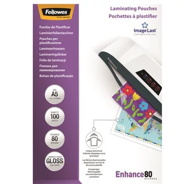 Fellowes meleglamináló fólia, 80 mikron, A5, fényes, 100 db