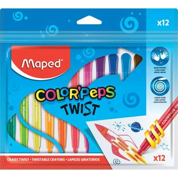 Zsírkréta, kitekerhető, MAPED Color Peps, 12 különböző szín