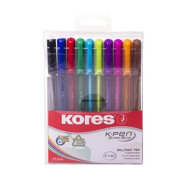 Kores K1-M golyóstoll készlet, 1 mm, 10 féle szín