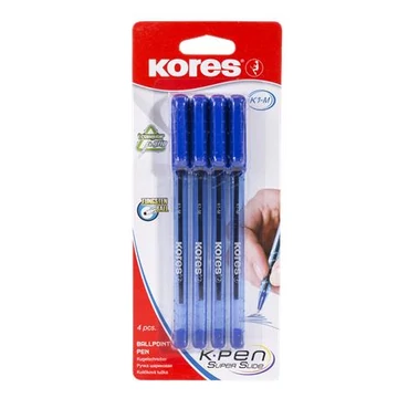 Kores K2-M golyóstoll készlet, 1 mm, kék, 4 db
