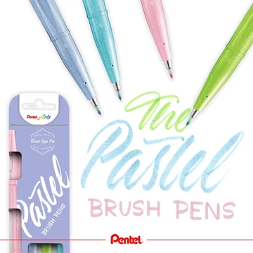 Pentel pasztell SES15P-4 kalligrafikus ecsetfilc készlet, 4 féle szín