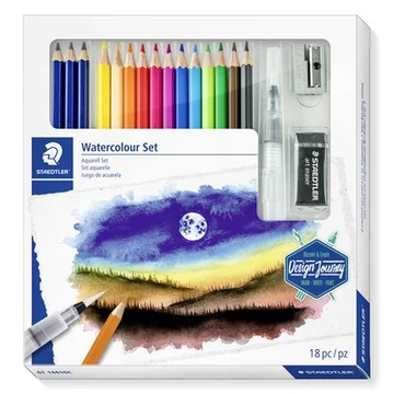 Staedtler 146 10c akvarell ceruza készlet, ecsettel, radírral, hegyezővel, 12 különböző szín