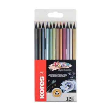Kores színes ceruza készlet, háromszögletű, kolores style metallic, 12 metál szín