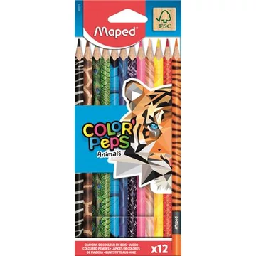 Maped színes ceruza készlet, háromszögletű, color peps animal, 12 különböző szín
