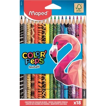 Maped színes ceruza készlet, háromszögletű, color peps animal, 18 különböző szín