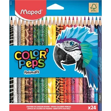 Maped színes ceruza készlet, háromszögletű, color peps animal, 24 különböző szín