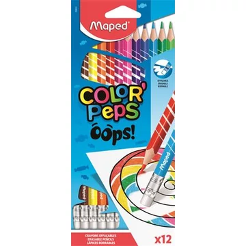 Maped színes ceruza készlet, háromszögletű, radírozható, color peps oops, 12 különböző szín