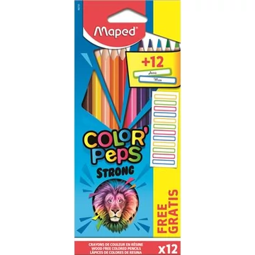 Maped színes ceruza készlet, háromszögletű,, color peps strong 12 különböző szín + 12 ajándék matrica