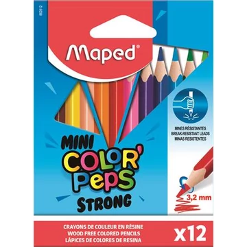 Maped színes ceruza készlet, háromszögletű, mini color peps strong, 12 különböző szín