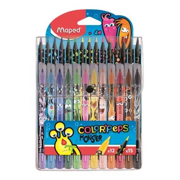 Maped filctoll és színes ceruza készlet, color peps monster 12+15 különböző szín