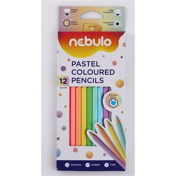Nebulo színes ceruza készlet, hatszögletű, 12 különböző pasztell szín