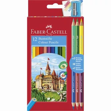 Faber-Castell színes ceruza készlet, hatszögletű, 12 különböző szín + 3 db bicolor ceruza