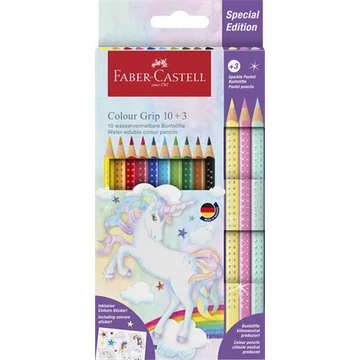 Faber-Castell színes ceruza készlet, háromszögletű, grip, 13 különböző szín, unikornis