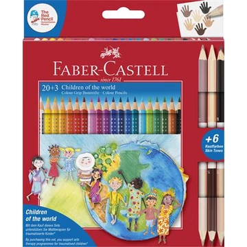 Faber-Castell színes ceruza készlet, háromszögletű, Children of the world, 20+6 különböző szín