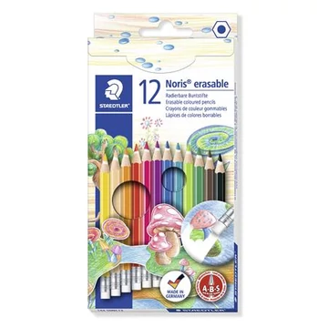 Staedtler színes ceruza készlet radírral, hatszögletű, Noris club, 12 különböző szín