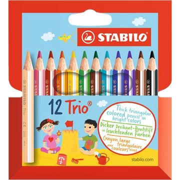 Stabilo színes ceruza készlet, háromszögletű, vastag, rövid, Trio, 12 különböző szín