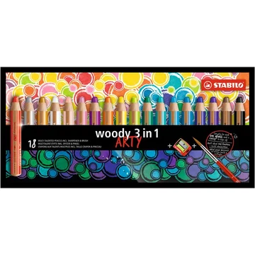 Stabilo színes ceruza készlet, kerek, vastag, Woody arty 3 in 1, 18 különböző szín