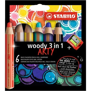 Stabilo színes ceruza készlet, kerek, vastag, Woody arty 3 in 1, 6 különböző szín
