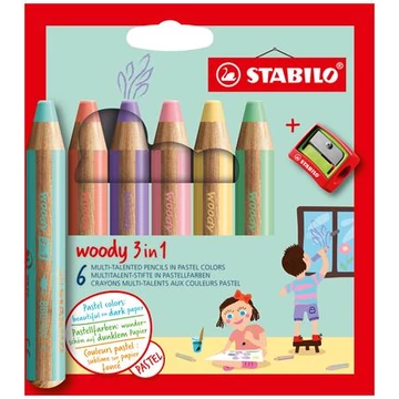 Stabilo színes ceruza készlet, kerek, vastag, Woody 3 in 1 pastel, 6 különböző pasztell szín