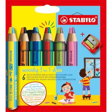 Stabilo színes ceruza készlet, Woody 3 in 1 duo, 6 dupla vegyes szín