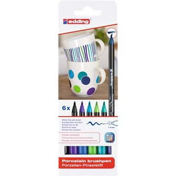 Edding ecsetirón készlet, porcelánra, 4200 cool color, 6 különböző szín