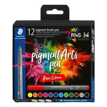 Staedtler ecsetirón készlet, pigment brush 371, 12 különböző alapszín