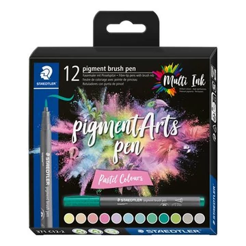 Staedtler ecsetirón készlet, pigment brush 371, 12 különböző pasztell szín
