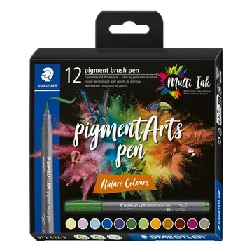 Staedtler ecsetirón készlet, pigment brush 371, 12 különböző természeti szín