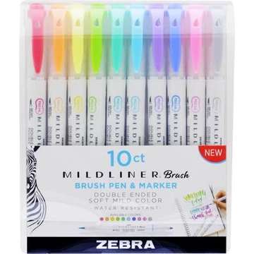 Zebra kétvégű ecsetirón készlet, mildliner brush&marker, 10 különböző szín
