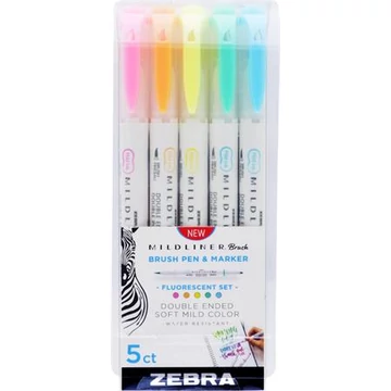 Zebra kétvégű ecsetirón készlet, mildliner fluorescent, 5 szín
