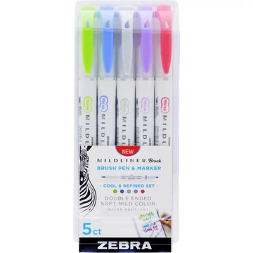Zebra kétvégű ecsetirón készlet, mildliner cool & refined, 5 szín