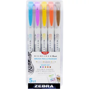 Zebra kétvégű ecsetirón készlet, mildliner warm, 5 féle szín