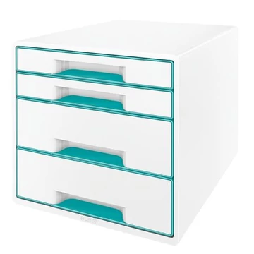 Irattároló, műanyag, 4 fiókos, Leitz wow cube, fehér/jégkék