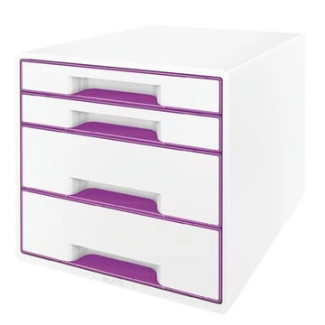 Irattároló, műanyag, 4 fiókos, Leitz wow cube, fehér/lila