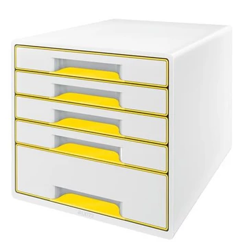 Irattároló, műanyag, 5 fiókos, Leitz wow cube, fehér/sárga