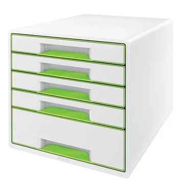 Irattároló, műanyag, 5 fiókos, Leitz wow cube, fehér/zöld