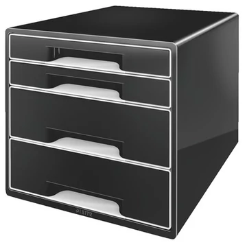 Irattároló, műanyag, 4 fiókos, Leitz cube, fekete