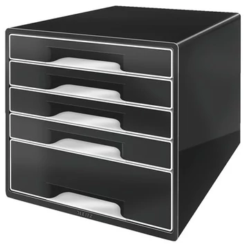 Irattároló, műanyag, 5 fiókos, Leitz cube, fekete
