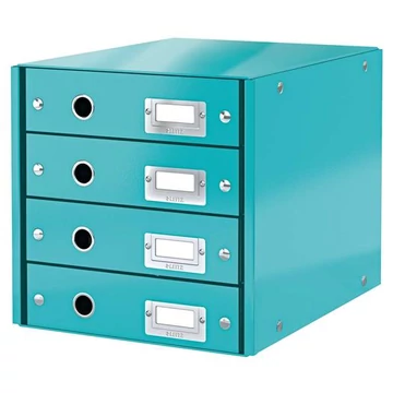 Irattároló, laminált karton, 4 fiókos, Leitz click&store, jégkék