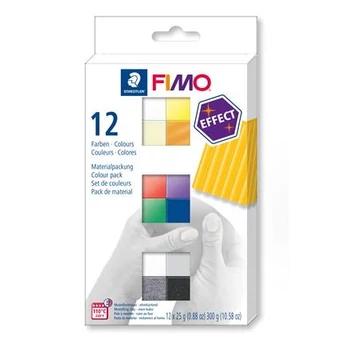 Gyurma, készlet, 12x25 g, égethető, Fimo effect colours, 12 különböző szín