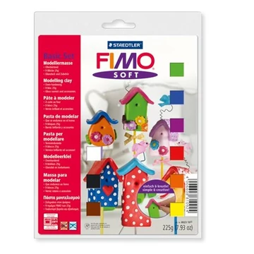 Gyurma készlet, 9x25 g, égethető, Fimo soft basic, 9 különböző szín