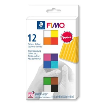Gyurma, készlet, 12x25 g, égethető, Fimo soft basic, 12 különböző szín