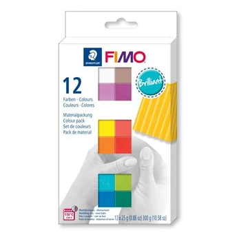 Gyurma, készlet, 12x25 g, égethető, Fimo soft brillant, 12 különböző szín