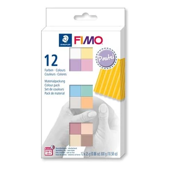 Gyurma, készlet, 12x25 g, égethető, Fimo soft pastel 12 különböző szín