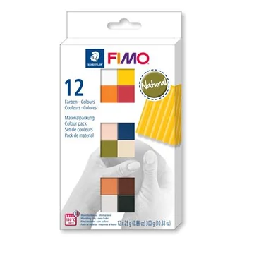 Gyurma, készlet, 12x25 g, égethető, Fimo soft natural, 12 különböző szín