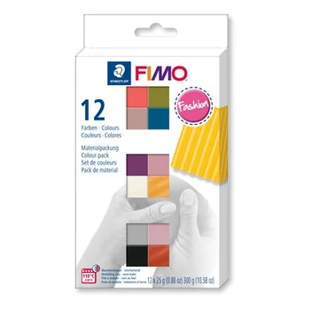 Gyurma, készlet, 12x25 g, égethető, Fimo soft fashion, 12 különböző szín