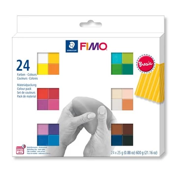 Gyurma, készlet, 24x25g, égethető, Fimo soft basic, 24 különböző szín
